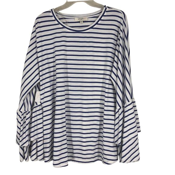 NWT Umgee Navy & White Striped Nautical Tunic w/Layered Peplum Sleeves SZ 1X - Picture 1 of 8